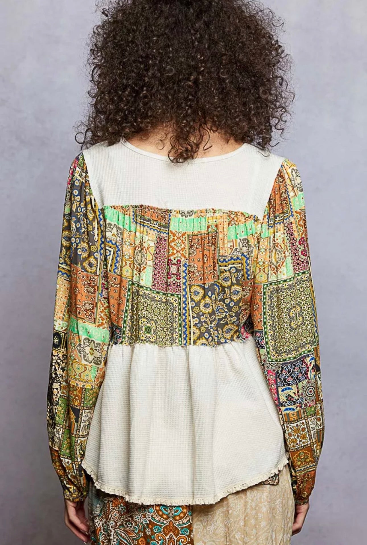 POL Balloon Sleeve Peplum Blouse with Trim Detail
