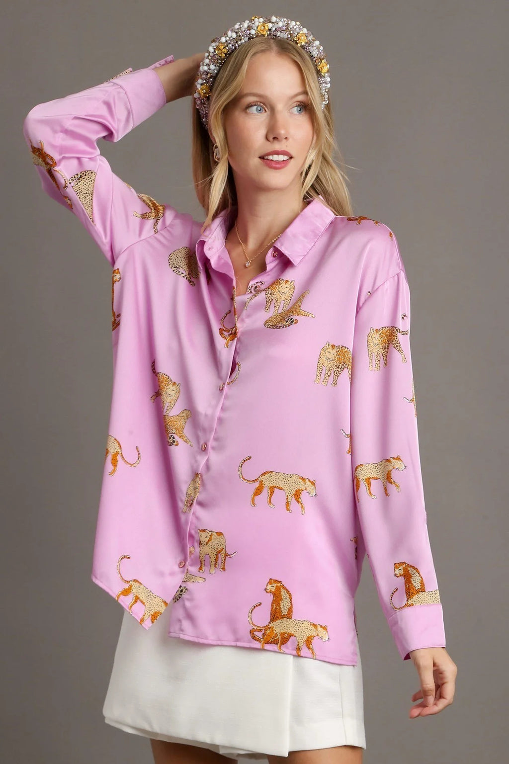 UMGEE Pink Cheetah Silk Blouse
