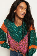 Farm Rio x Anthropologie Ruffle Blouse Multicolor Animal Print Boho Top