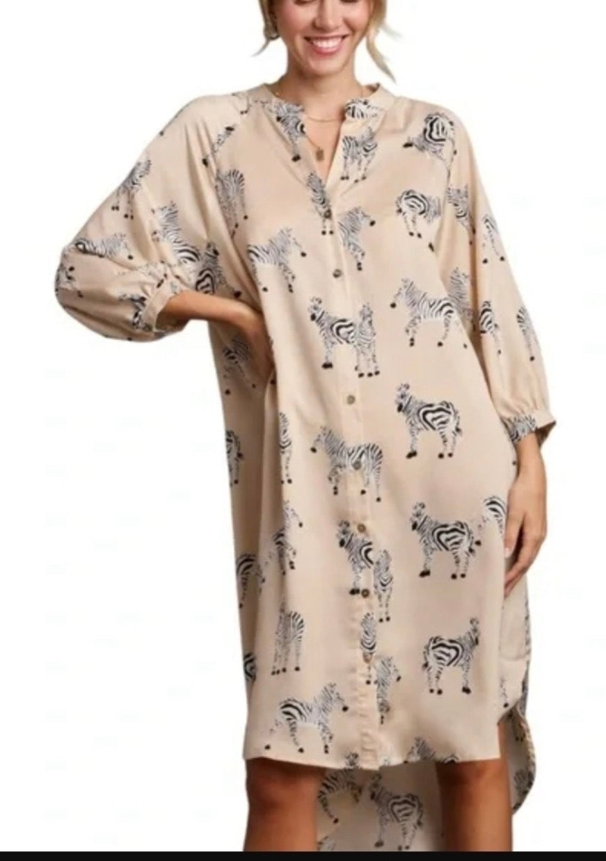 UMGEE Full Size Animal Print Button Down Midi Shirt Dress