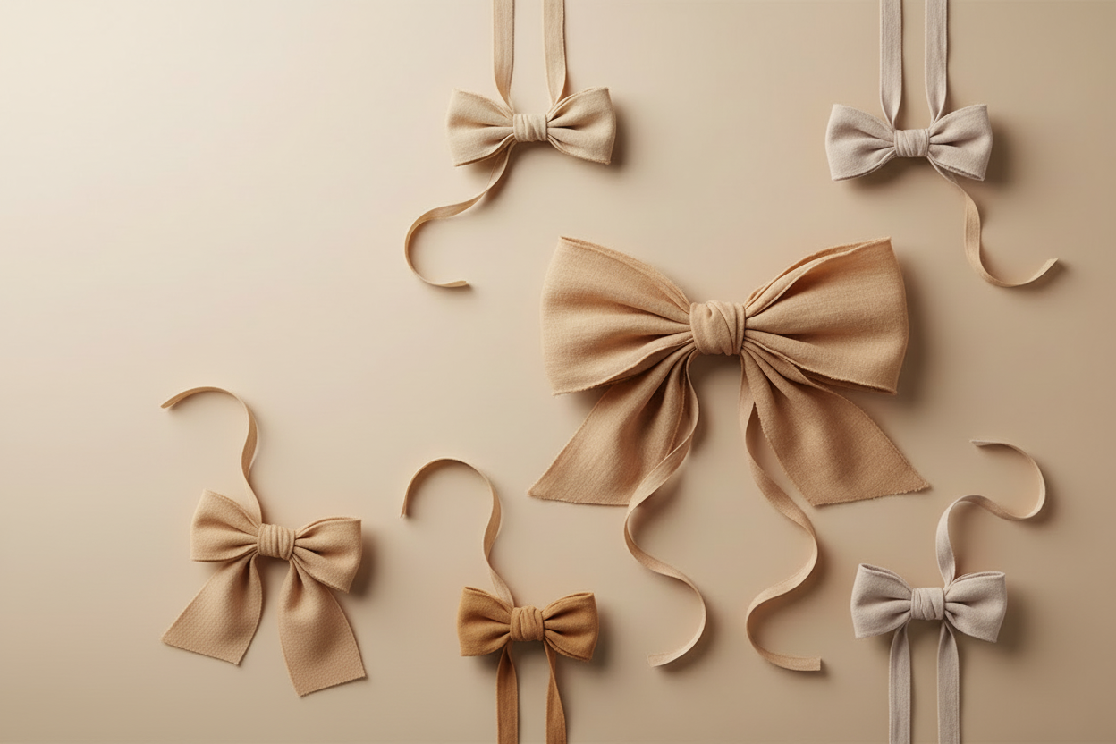 Minimalist boutique hero banner with complete neutral tan bows